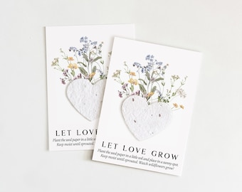 growNOTES™ Wedding Favors, Let Love Grow Plantable Seed Paper Cards, Grows Wildflowers, Wallet Size, Gifts, Shower, Botanical, Lavender Blue