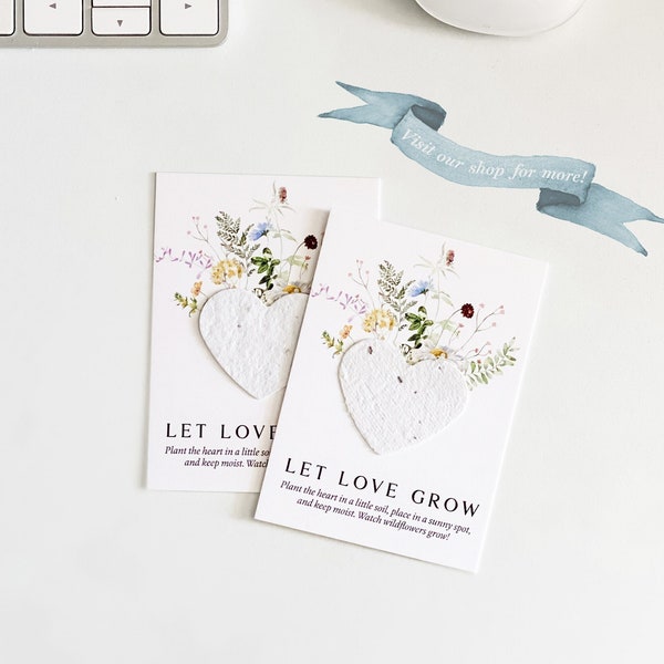 growNOTES™ Let Love Grow Plantable Seed Paper Favor Cards, Grows Wildflowers, Wallet Size, Gifts, Bridal, Wedding, Shower, Mailable Favor