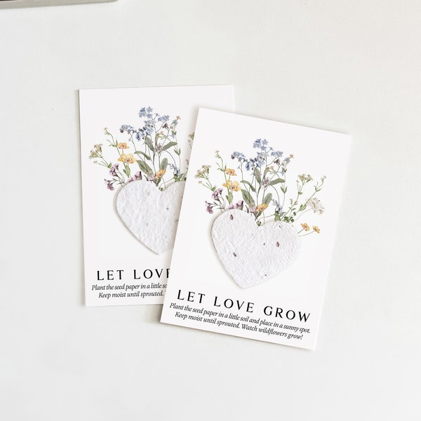 growNOTES™ Wedding Favors, Let Love Grow Plantable Seed Paper Cards, Grows Wildflowers, Wallet Size, Gifts, Shower, Botanical