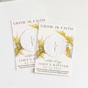 growNOTES™ Grow in Faith Baptism Favor Cards, Communion, Christening, Wallet Size, Mini Favor Cards, Seed Paper, Plantable Favors,