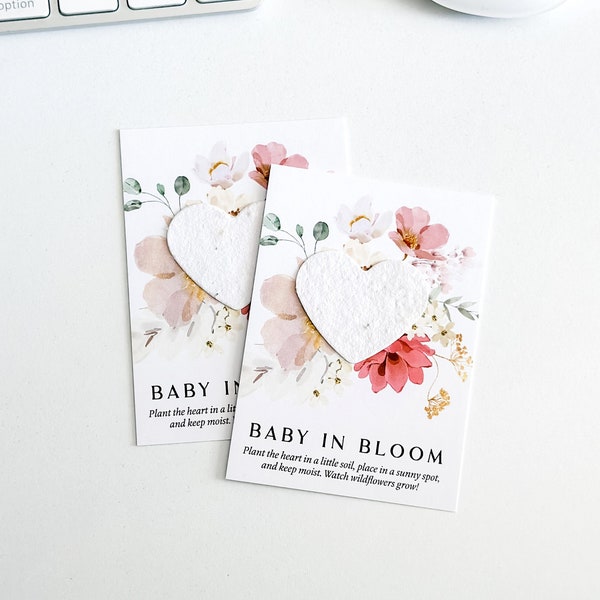 growNOTES™ QUICK SHIP Baby in Bloom Plantable Favor Cards, Grows Wildflowers, Wallet Size Gift Guests, Seed Packet, Girls Baby Shower, Pink