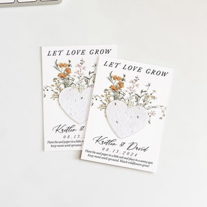 growNOTES™ Let Love Grow Seed Paper Favor Cards, Plantable, Wildflower Seed Paper, Mini Favors, Wallet Size, Wedding, Shower, Botanical