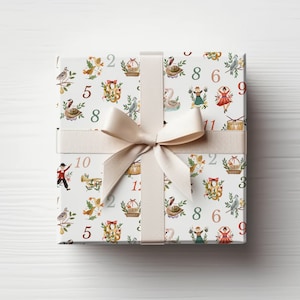 Christmas Wrapping Paper - 12 Days of Christmas, Twelve Days of Gifts, Gouche, Painted, Classic Gift Wrap, Holiday Gift Wrap, 20&quot;x29&quot;