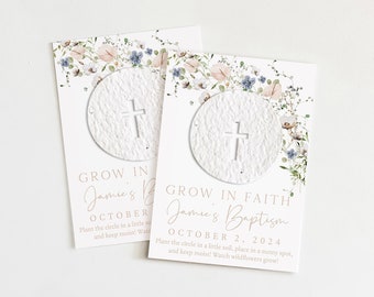 growNOTES™ Grow in Faith Favor Cards, Baptism, Communion, Christening, Wallet Size, Mini Favor Cards, Seed Paper, Plantable, Wildflowers