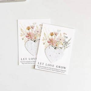 growNOTES™ Let Love Grow Plantable Seed Paper Favor Cards, Grows Wildflowers, Wallet Size Gift, Bridal, Wedding, Shower, Botanical Pink