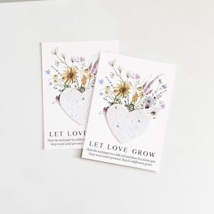 growNOTES™ Let Love Grow Seed Paper Favor Cards, Plantable, Wildflower Seed Paper, Wallet Size Favors for Guests, Wedding, Shower, Botanical