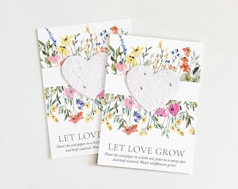 growNOTES™ Let Love Grow Seed Paper Favor Cards, Plantable, Wildflower Seed Paper, Mini Favors, Wallet Size, Wedding, Shower, Botanical