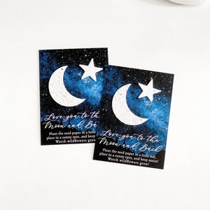 growNOTES™ Love You To The Moon Favor Cards, Baby Shower, Plantable Favor, For Guests, Seed Paper Card, Moon & Star, Celestial, Wallet Size