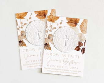growNOTES™ Fall Baptism Favors Grow in Faith, Communion, Christening, Wallet Mini Favor Cards, Seed Paper, Plantable Favors, Leaves