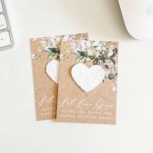 growNOTES™ Let Love Grow Plantable Seed Paper Favor Cards, Grows Wildflowers, Wallet Size Gift, Bridal, Wedding, Shower, Eucalyptus Kraft