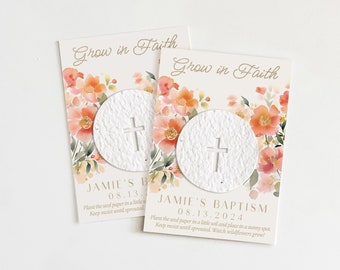 growNOTES™ Grow in Faith Baptism Favor Cards, Communion, Christening, Wallet Size, Mini Favor Cards, Seed Paper, Plantable Favors, Packet