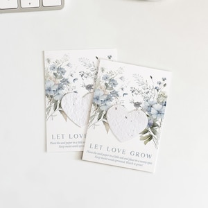 growNOTES™ Let Love Grow Plantable Favor Cards, Grows Wildflowers, Seed Paper Packet, Wallet Size Guest Gifts, Weddings, Shower, Dusty Blue