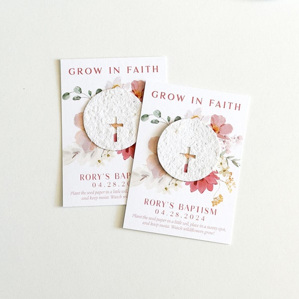 growNOTES™ Grow in Faith Baptism Favor Cards, Communion, Christening, Wallet Size, Mini Favor Cards, Seed Paper, Plantable Favors, Mailable