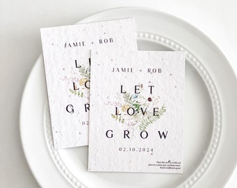 growNOTES™ Wildflower Seed Paper Favor Cards, Let Love Grow, Mailable Favor, Plantable Favors, Wedding, Shower, Botanical, 3.5"x4.5"