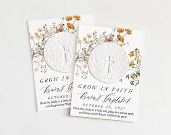 growNOTES™ Grow in Faith Baptism Favor Cards Communion Christening Wallet Mini Favor Cards Seed Paper Plantable Favors Wildflower Butterfly