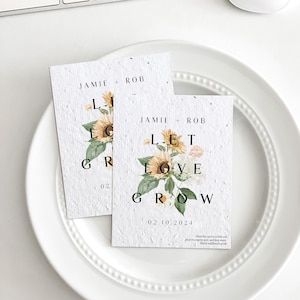Cadeaux de graines de fleurs sauvages growNOTES™, Cadeaux durables, Sachets de graines, Cadeaux de mariage personnalisés, Cadeaux en papier ensemencés, Tournesols d'automne de 3,5 x 4,5 pouces