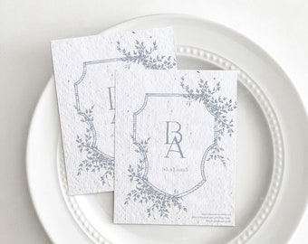 growNOTES™ Monogram Plantable Favor Cards, Grows Wildflowers, Seed Paper Packet, Seeded Paper, 3.5"x4.5", Personalized Wedding Crest