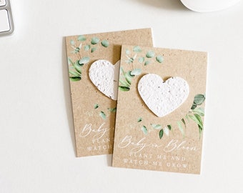 growNOTES™ Baby in Bloom Favor Cards, Seed Paper Cards, Plantable Favors, Baby Shower Favor, Greenery Wreath, Kraft Paper, Wallet Size, #52