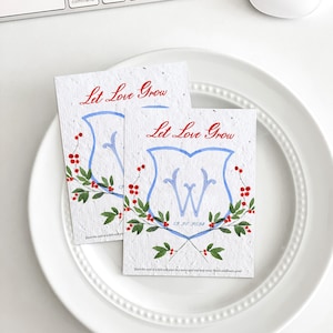 GrowNOTES™ Let Love Grow Cartes de cadeaux à planter, fleurs sauvages, paquet de papier semencier, personnalisé, papier semé, 3,5 x 4,5 pouces, écusson monogramme