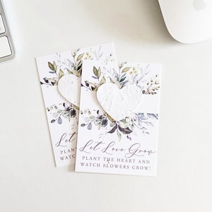 growNOTES™ Let Love Grow Plantable Seed Paper Favor Cards, Grows Wildflowers, Wallet Size Gift, Bridal, Wedding, Shower, Eucalyptus White