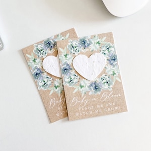 growNOTES™ Baby in Bloom Favor Cards, Baby Shower, Plantable Favors, For Guests, Seed Paper Cards, Blue, Succulents, Wallet Size, #57