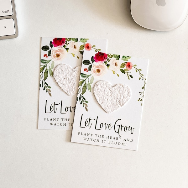 growNOTES™ Wedding Favors, Let Love Grow Plantable Seed Paper Favor Cards, Grows Wildflowers, Wallet Size, Gifts, Shower, Rose Green Mint