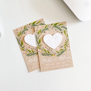 growNOTES™ Baby in Bloom Favor Cards, Baby Shower, Plantable Favors, For Guests, Seed Paper Cards, Pink and Green Wreath, Wallet Size