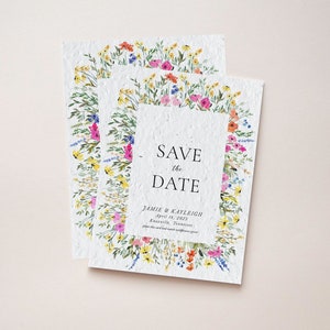 Cartes "Retenez cette date" à planter GrowNOTES™ Cartes de mariage fleurs sauvages lumineuses en papier semences Cartes de mariage uniques colorées fleurs sauvages respectueuses de l'environnement