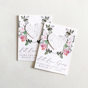 growNOTES™ Let Love Grow Plantable Favor Cards, Grows Wildflowers, Seed Paper Packet, Wallet Size Guest Gift, Wedding Shower, Pink & Green