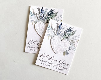 growNOTES™, Let Love Grow Plantable Favor Cards, Grows Wildflowers, Seed Paper Packet, Wallet Size Guest Gift, Wedding Shower, Blue Grey