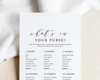 White Floral Bridal Shower Game, What's In Your Purse (Digital Download)