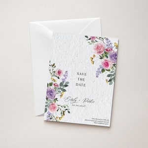 Cartes "Retenez cette date" pour plantes cultivées Fleurs pressées Cartes de mariage en papier semences Fleurs sauvages écologiques Cartes uniques de mariage floral d'automne