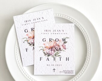 GrowNOTES™ Décorations en papier graines d'iris, pousse des fleurs sauvages, décorations à planter, première communion, baptême, 3,5 x 4,5 pouces