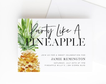 Pineapple Party Invitation, Birthday, Party Like A Pineapple, Watercolor, Painted, DIY, Template, Templett, Instant Download