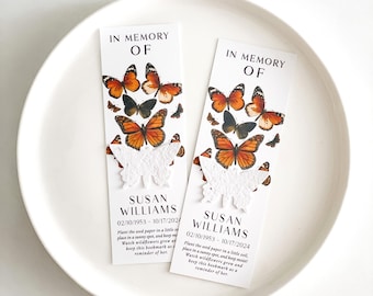 Memorial Butterfly Bookmarks Plantable Seed Paper For Funeral In Memory Of Sympathy Personalized Grief Cards Celebration of Life Keepsake