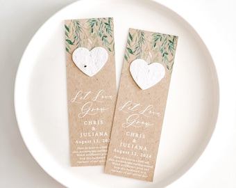 growNOTES™ Let Love Grow Bookmark Favor with Plantable Seed Paper Heart, Wedding, Shower, Grows Wildflowers + Keepsake, Greenery Drop