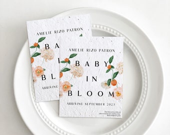 growNOTES™ Baby in Bloom Plantable Favors, Grows Wildflowers, For Guests, Baby Shower, Seed Packet, 3.5"x4.5", Oranges, Hydrangea, Pink