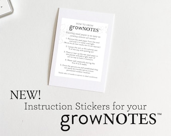 growNOTES™, Add-On Instruction Stickers, DIY for Backside of your Favors, Mailable Favor, Mini Seed Paper Cards, How To Stickers, Directions