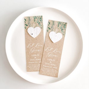 growNOTES™ Let Love Grow Bookmark Favor with Plantable Seed Paper Heart, Wedding, Shower, Grows Wildflowers + Keepsake, Greenery Drop