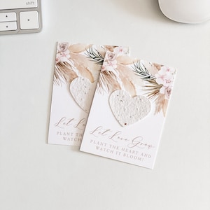 growNOTES™ Let Love Grow Plantable Favor Cards, Grows Wildflowers, Seed Paper Packet, Wallet Size Guest Gift, Wedding, Shower, Blush Pampas