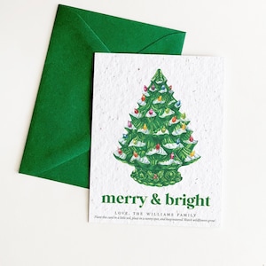 growNOTES™ Plantable Holiday Cards Personalized Seed Paper Christmas Cards Unique Flower Seeded Card Grows Wildflower Vintage Ceramic Tree