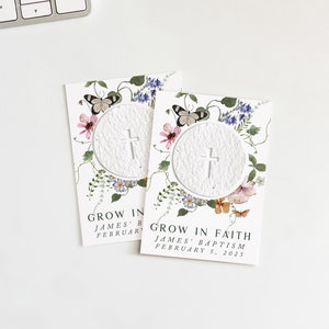 growNOTES™ Grow in Faith Baptism Favor Cards, Communion, Christening, Wallet Size, Mini Favor Cards, Seed Paper, Plantable Favors,
