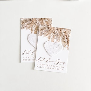 growNOTES™ Let Love Grow Plantable Seed Paper Favor Cards, Grows Wildflowers, Wallet Size Gift, Bridal, Wedding, Shower, Boho Pampas Grass