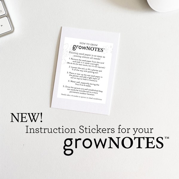growNOTES™, Add-On Instruction Stickers, DIY for Backside of your Favors, Mailable Favor, Mini Seed Paper Cards, How To Stickers, Directions