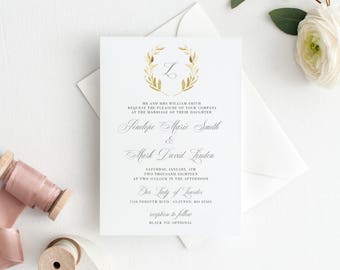 Watercolor Gold Branches Wedding Invitation Suite, Antique, Vintage - Printable Invitation