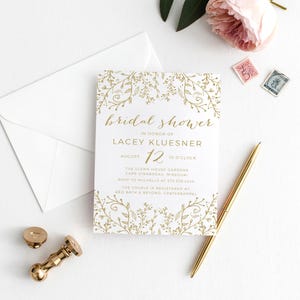 Gold Glitter Whimsical Bridal Shower Invitation, Wedding Shower, Baby Shower Invitation