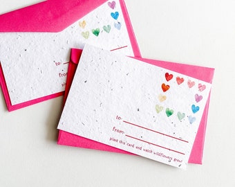 growNOTES™ Seed Paper Valentine Cards, School Valentine for Kids, Plantable Valentine's Day, Galentine's, Set of 6 Cards & Envelopes