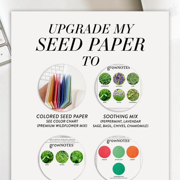 growNOTES™, ADD-ON LISTING Upgrade to Premium Wildflower Seed Paper Color, Soothing Mix, Triple Herb, Veggie, Only for upgrading purposes