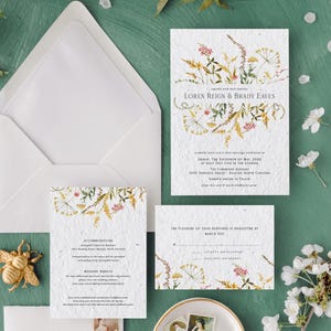 Ensemble de faire-part de mariage à planter growNOTES™, fleurs sauvages, papier d'invitation au jardin, faire-parts uniques, jardin respectueux de l'environnement avec vignes vertes