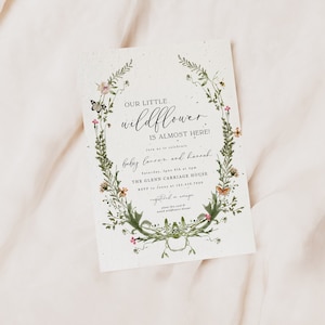 Faire-part pour bébés growNOTES™ à planter pour une fête prénatale, inviter un bébé en fleurs Our Little Wildflower Seeds Garden - Papier pour fille au brunch - Lot de 4